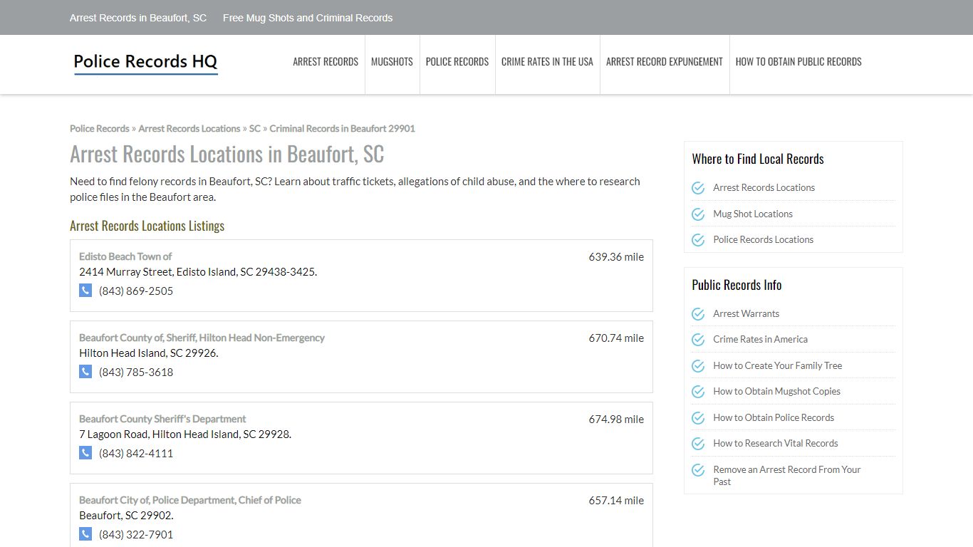 Arrest Records in Beaufort, SC - Free Mug Shots and Criminal Records